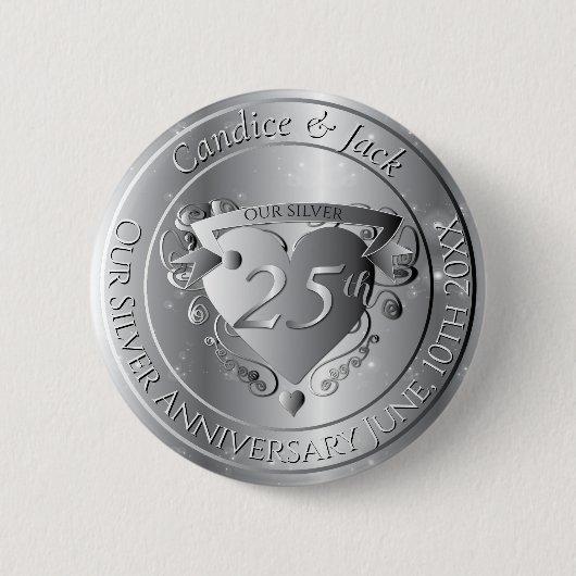 25. Hochzeitsjubiläum silbernes Herz Button (Vorderseite)