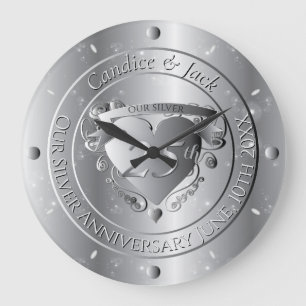 25. Hochzeitsjubiläum Silbernes Herz Große Wanduhr