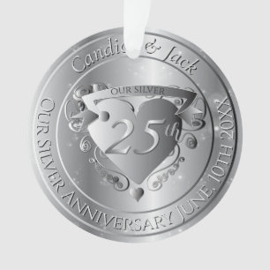25. Hochzeitsjubiläum Silbernes Herz Ornament