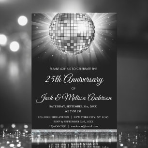 25. Hochzeitsjubiläumsfeier Silberne Disco-Kugel Einladung