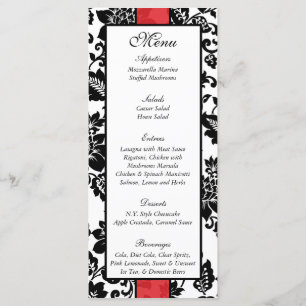 25 Hochzeitsmenü mit schwarzem/rotem Blumenkorb Menükarte
