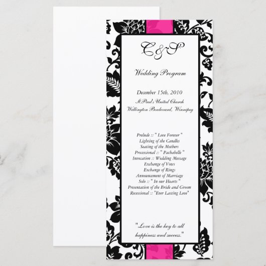 25 Hochzeitsprogramme für schwarz-rosa BlumenDamas Programm (Vorne/Hinten)