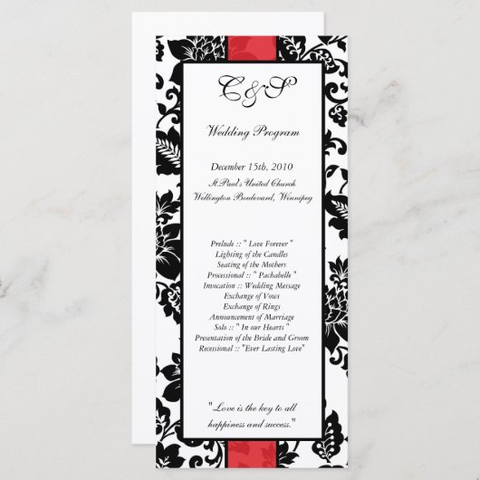 25 Hochzeitsprogramme für Schwarz/Rot-Flora-Damask Programm (Vorne/Hinten)