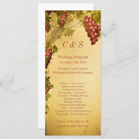 25 Hochzeitsprogramme für Weinberge Programm (Vorne/Hinten)