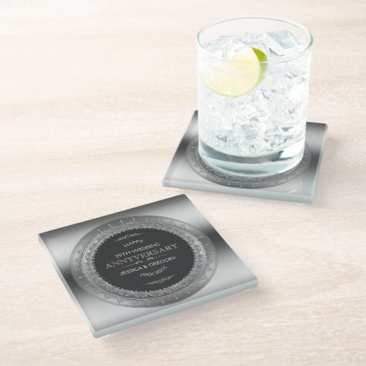 25. Hochzeitsszenario für den schwarzen und silber Glasuntersetzer (Schrägansicht)