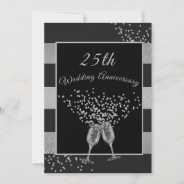 25. Hochzeitstag Black Silver Chic Elegant Einladung