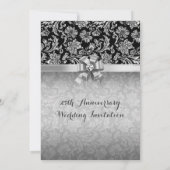 25. Hochzeitstag Black & Silver Damaskus 2 Einladung (Rückseite)