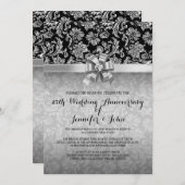 25. Hochzeitstag Black & Silver Damaskus 2 Einladung (Vorne/Hinten)