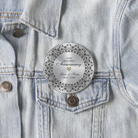25. Hochzeitstag BlackMandala auf Silber Button (Beispiel)