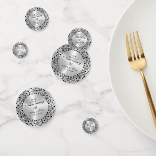 25. Hochzeitstag BlackMandala auf Silber Konfetti (Gruppe)