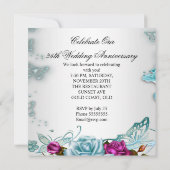 25. Hochzeitstag Blauer Blumenrosa Einladung (Rückseite)