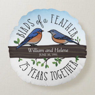 25. Hochzeitstag, Bluebirds of a Feather Rundes Kissen