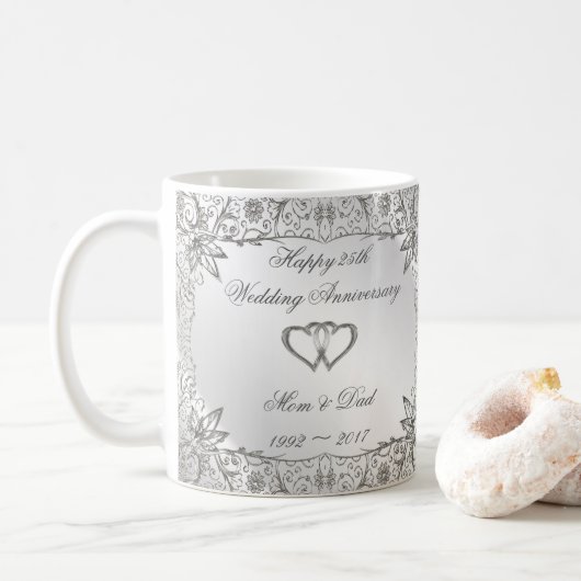 25. Hochzeitstag blüh Silber Kaffeetasse (Mit Donut)