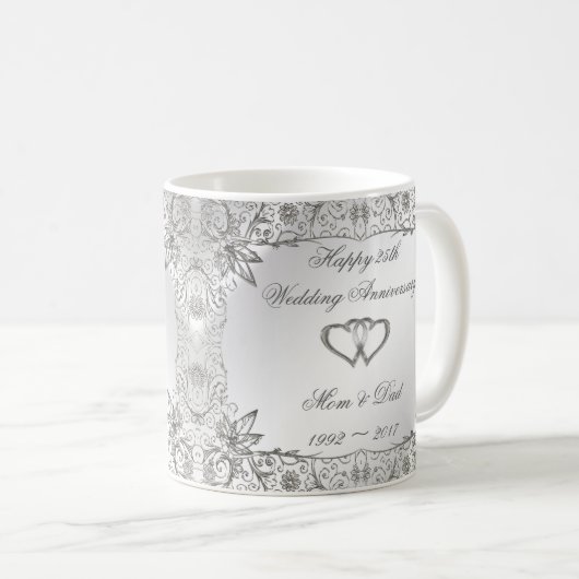 25. Hochzeitstag blüh Silber Kaffeetasse (VorderseiteRechts)