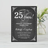 25. Hochzeitstag - Chalkboard White Einladung (Stehend Vorderseite)