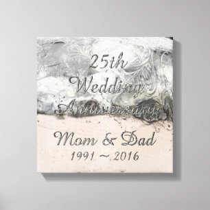 25. Hochzeitstag Chic Silver Typografie Leinwanddruck