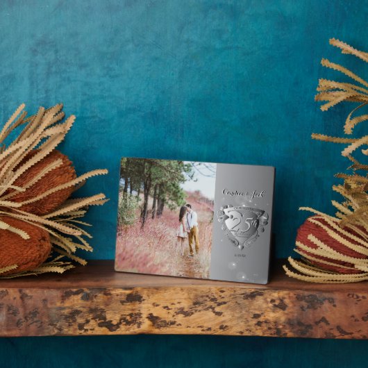 25. Hochzeitstag Custom Foto Silberherz Fotoplatte (Seite)