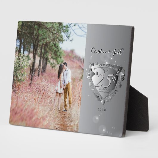 25. Hochzeitstag Custom Foto Silberherz Fotoplatte (Seite)
