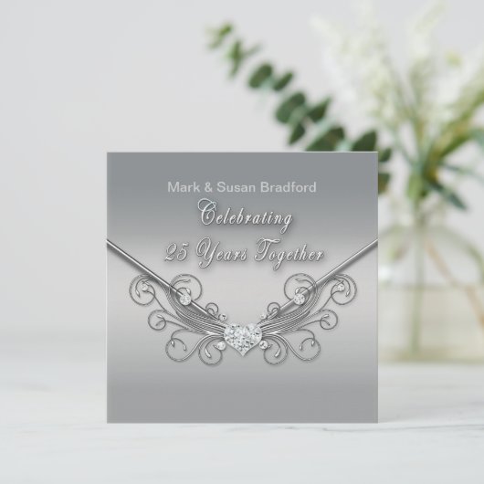 25. Hochzeitstag - EINLADUNG - SILVER (Stehend Vorderseite)