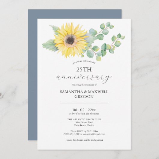25. Hochzeitstag Einladungen Sonnenblumen (Vorne/Hinten)