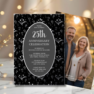 25. Hochzeitstag Elegant Schwarz Silber Folieneinladung