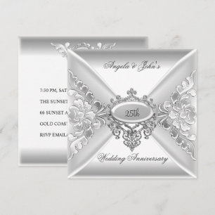 25. Hochzeitstag Elegant Silver White Einladung