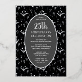 25. Hochzeitstag Elegantes Schwarzes Silber Folieneinladung (Vorderseite)