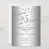 25. Hochzeitstag - Elegantes Silber Weiß Einladung (Vorderseite)