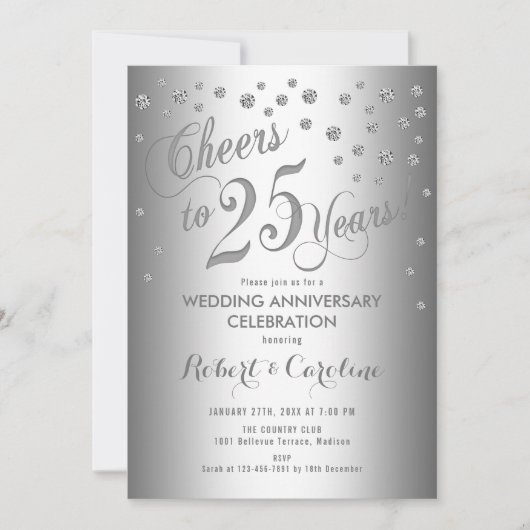 25. Hochzeitstag - Elegantes Silber Weiß Einladung (Vorderseite)