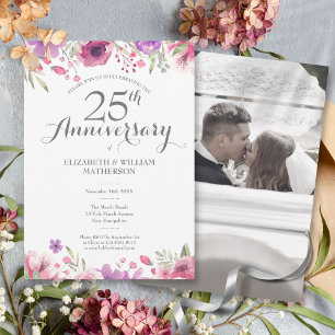 25. Hochzeitstag Foto Aquarellfarben Rose Einladung