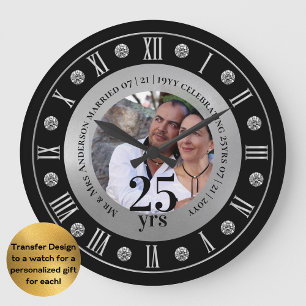 25. Hochzeitstag FOTO Geschenk Silberhochzeit Große Wanduhr