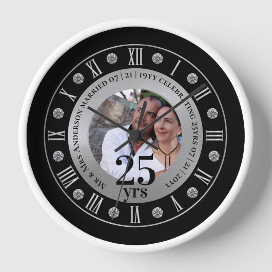 25. Hochzeitstag FOTO Geschenk Silver Jubilee Uhr (Vorderseite)