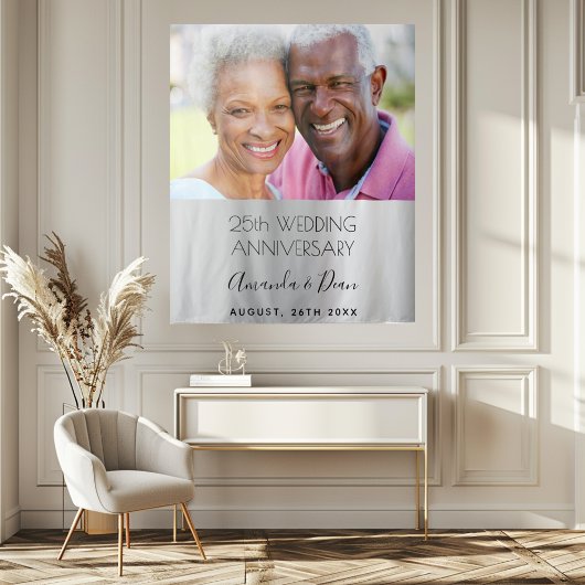 25. Hochzeitstag Foto silber elegant Wandteppich