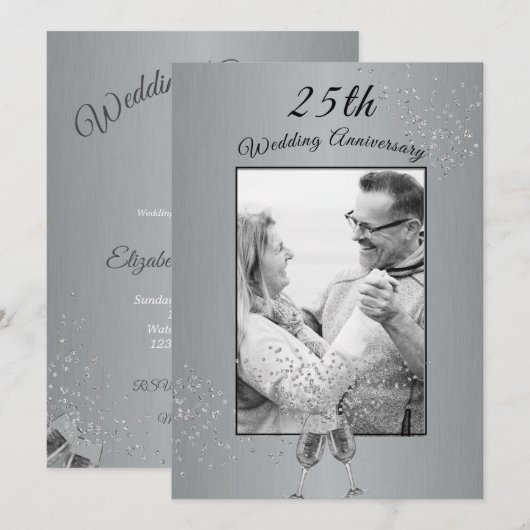 25. Hochzeitstag Foto Silver Einladung (Vorne/Hinten)