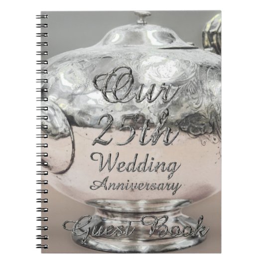 25. Hochzeitstag Gästebuch Silver Teapot Notizblock (Vorderseite)