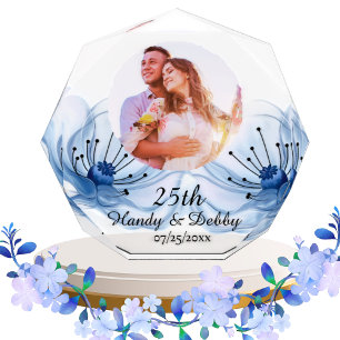 25. Hochzeitstag Geschenk Soft Blue Floral Fotoblock