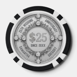 25. Hochzeitstag glamouröse weiße Diamanten Pokerchips