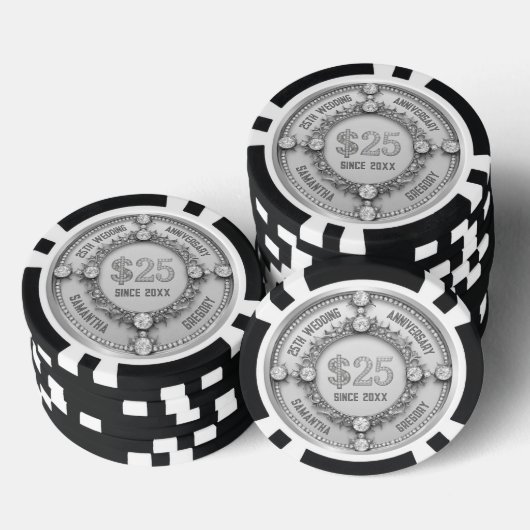 25. Hochzeitstag glamouröse weiße Diamanten Pokerchips (Stapel)