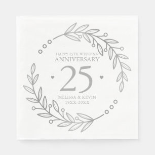 25. Hochzeitstag Gold Botanischer Rahmen Serviette