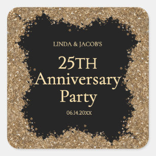 25. Hochzeitstag Gold-Faux-Glitter  Quadratischer Aufkleber