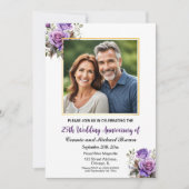 25. Hochzeitstag Gold Frame Lila Rose Einladung (Vorderseite)