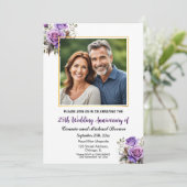 25. Hochzeitstag Gold Frame Lila Rose Einladung (Stehend Vorderseite)