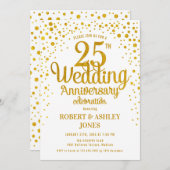 25. Hochzeitstag - Gold & Weiß Einladung (Vorne/Hinten)