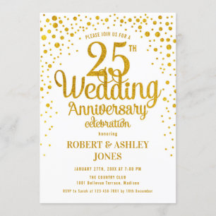 25. Hochzeitstag - Gold & Weiß Einladung