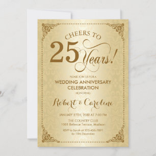 25. Hochzeitstag - Goldener Damast Einladung