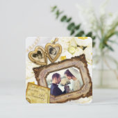 25. Hochzeitstag - Goldener Herzklecksrahmen Einladung (Stehend Vorderseite)