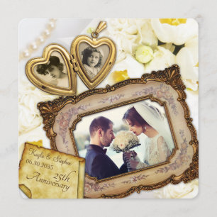25. Hochzeitstag - Goldener Herzklecksrahmen Einladung
