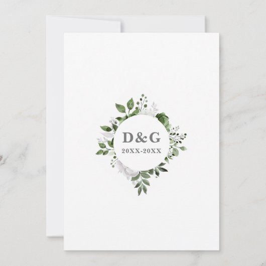 25. Hochzeitstag Grüne Blumenmonogramm Einladung (Rückseite)