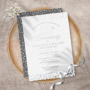 25. Hochzeitstag Herz Confetti Silver Folieneinladung