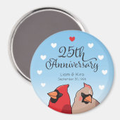 25. Hochzeitstag, Kardinal Bird and Hearts Magnet (Vorderseite/Rückseite)